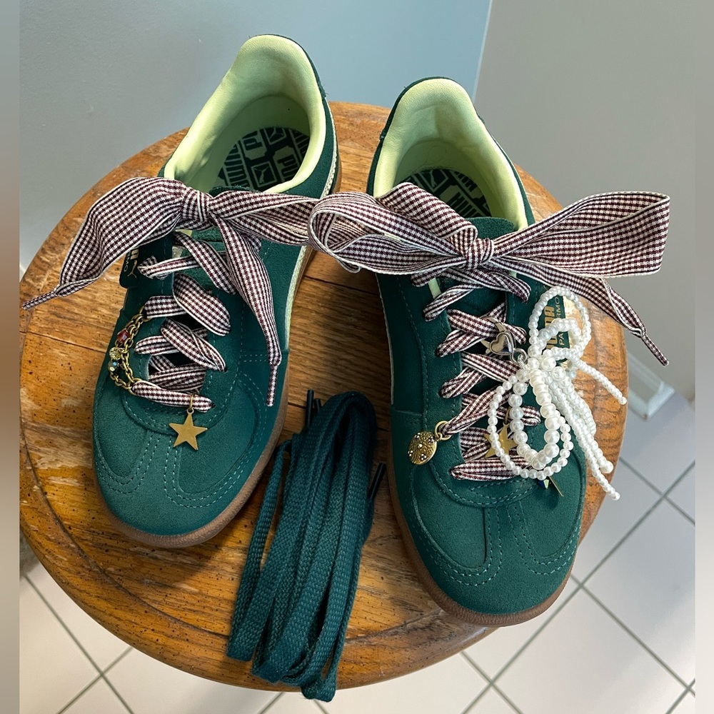 Puma Green Sneakers with Checkered Laces